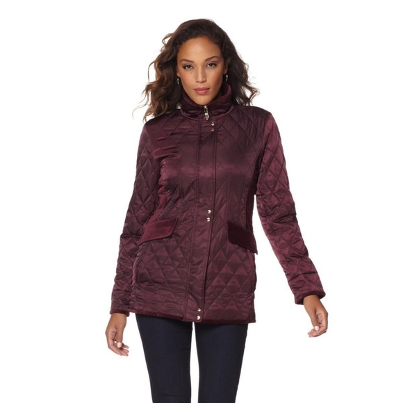 Vince Camuto Purple Satin and Velvet Quilted Jacket with High Collar Size Medium - Picture 1 of 12